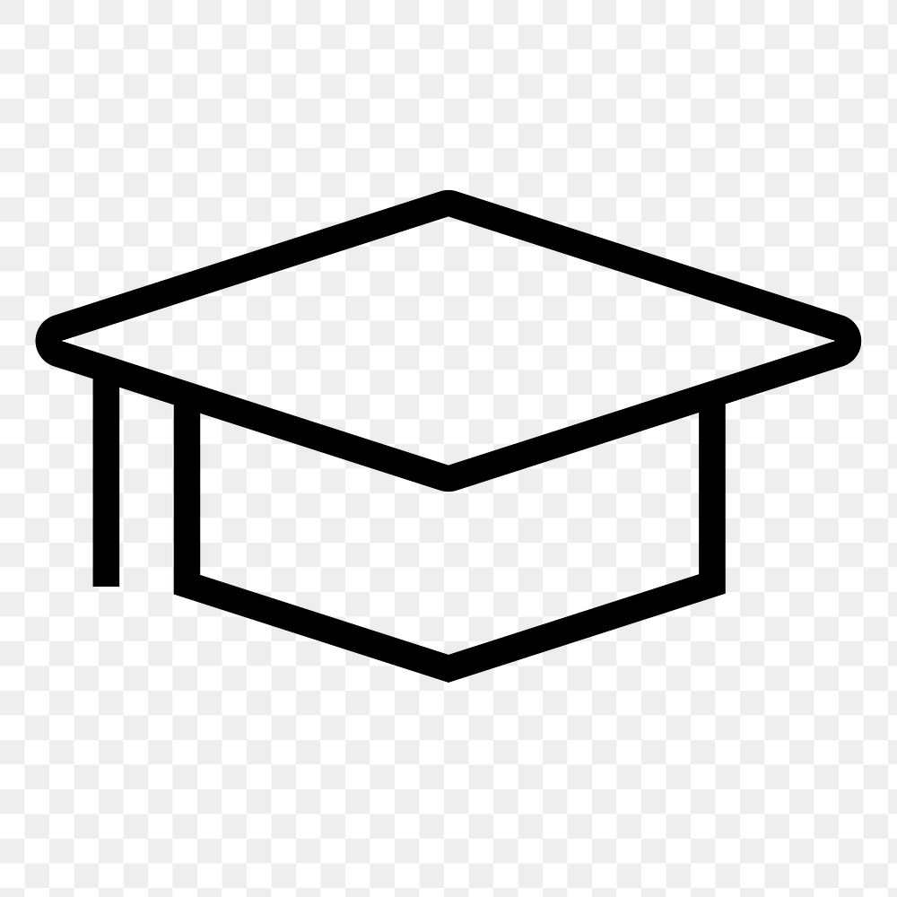 Graduation cap line png education icon sticker, minimal design on transparent background