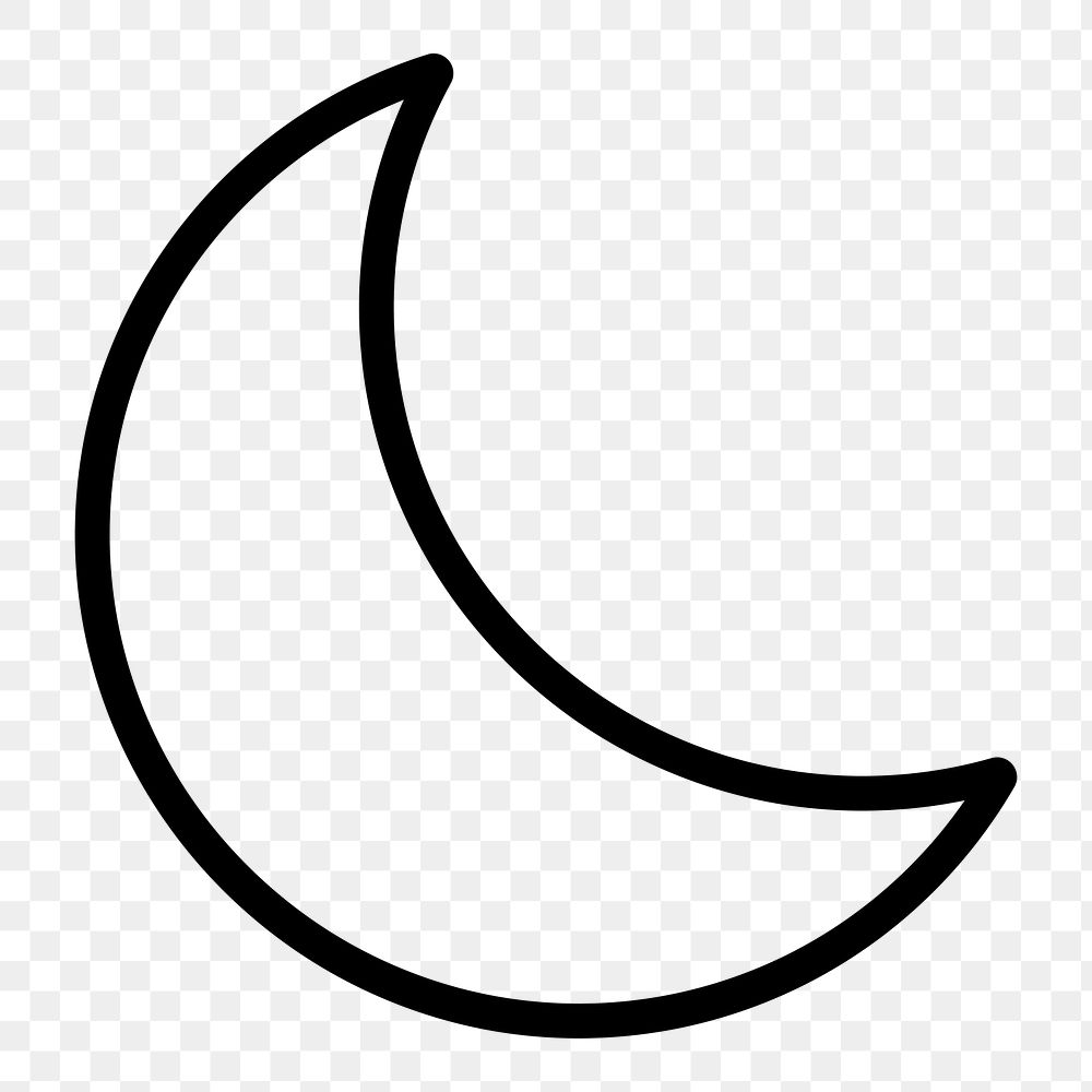 Crescent moon line png icon sticker, minimal design, transparent background