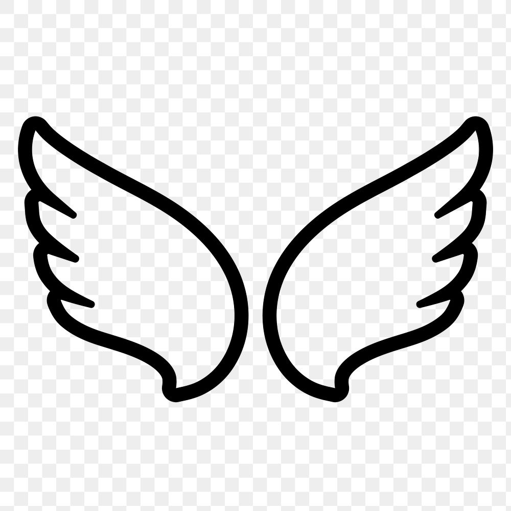 Line art wings png icon sticker, minimal design on transparent background