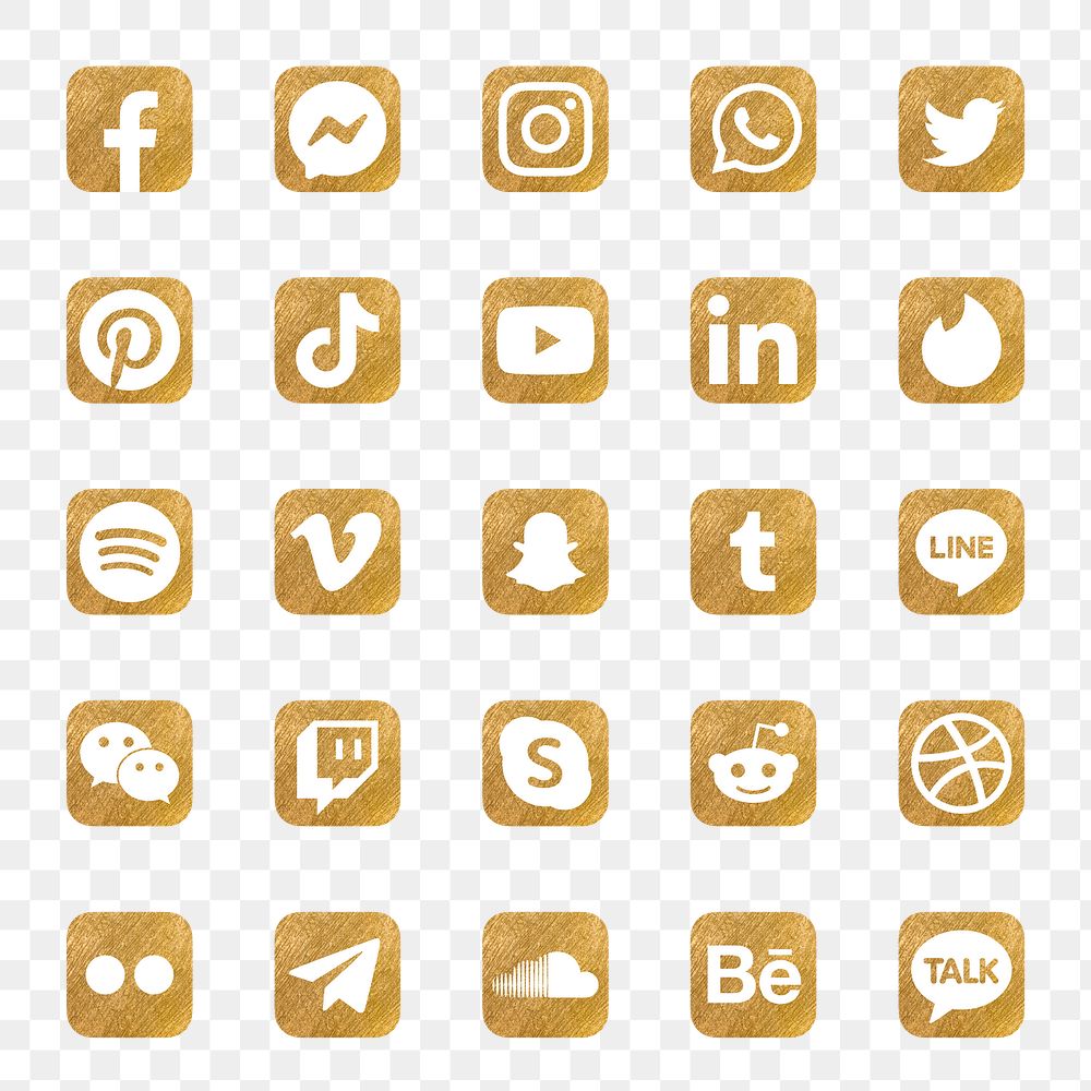Popular social media icons png set in gold with Facebook, Instagram, Twitter, TikTok, YouTube etc. 13 MAY 2022 - BANGKOK…