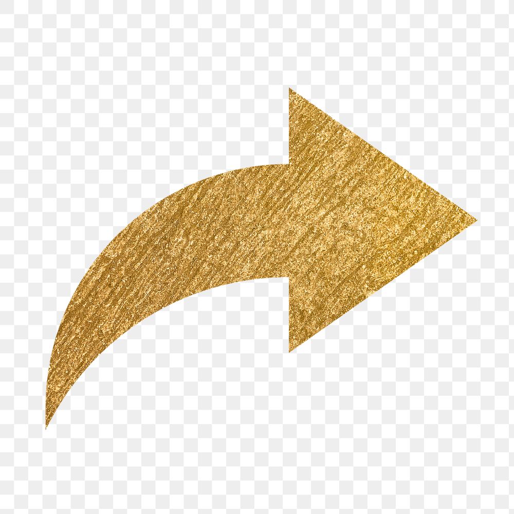 Arrow png icon sticker, gold illustration on transparent background