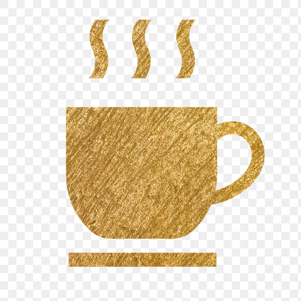 Coffee mug, cafe png icon sticker, gold illustration on transparent background