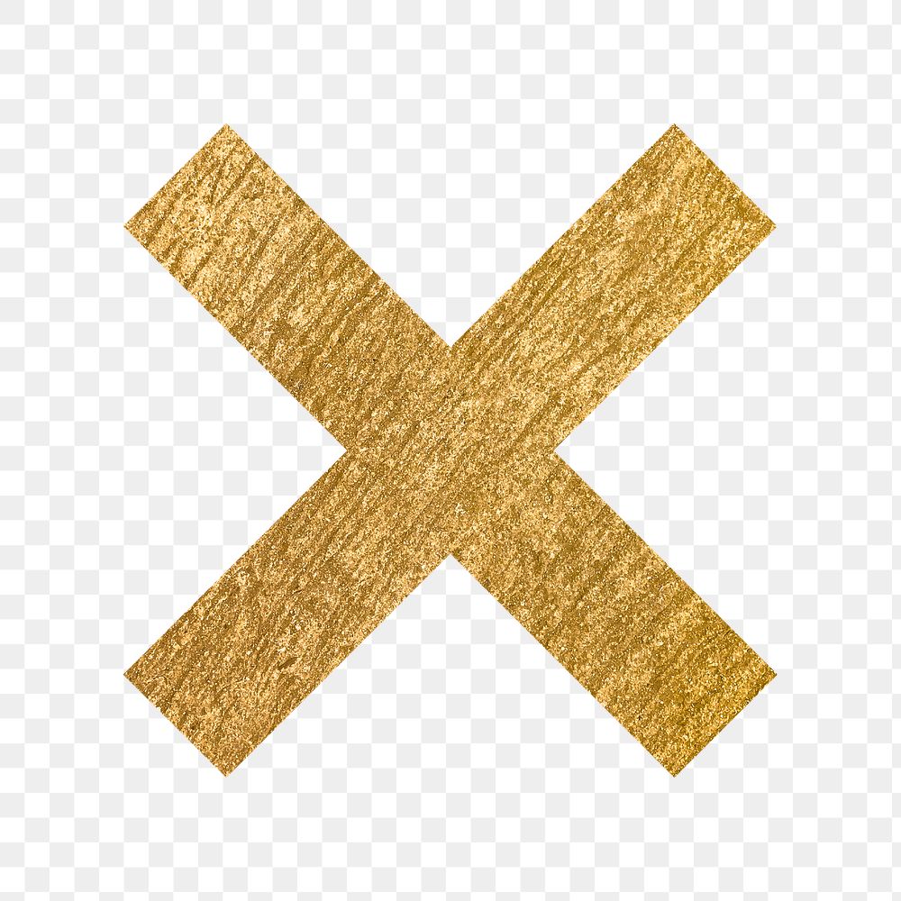X mark png icon sticker, gold illustration on transparent background