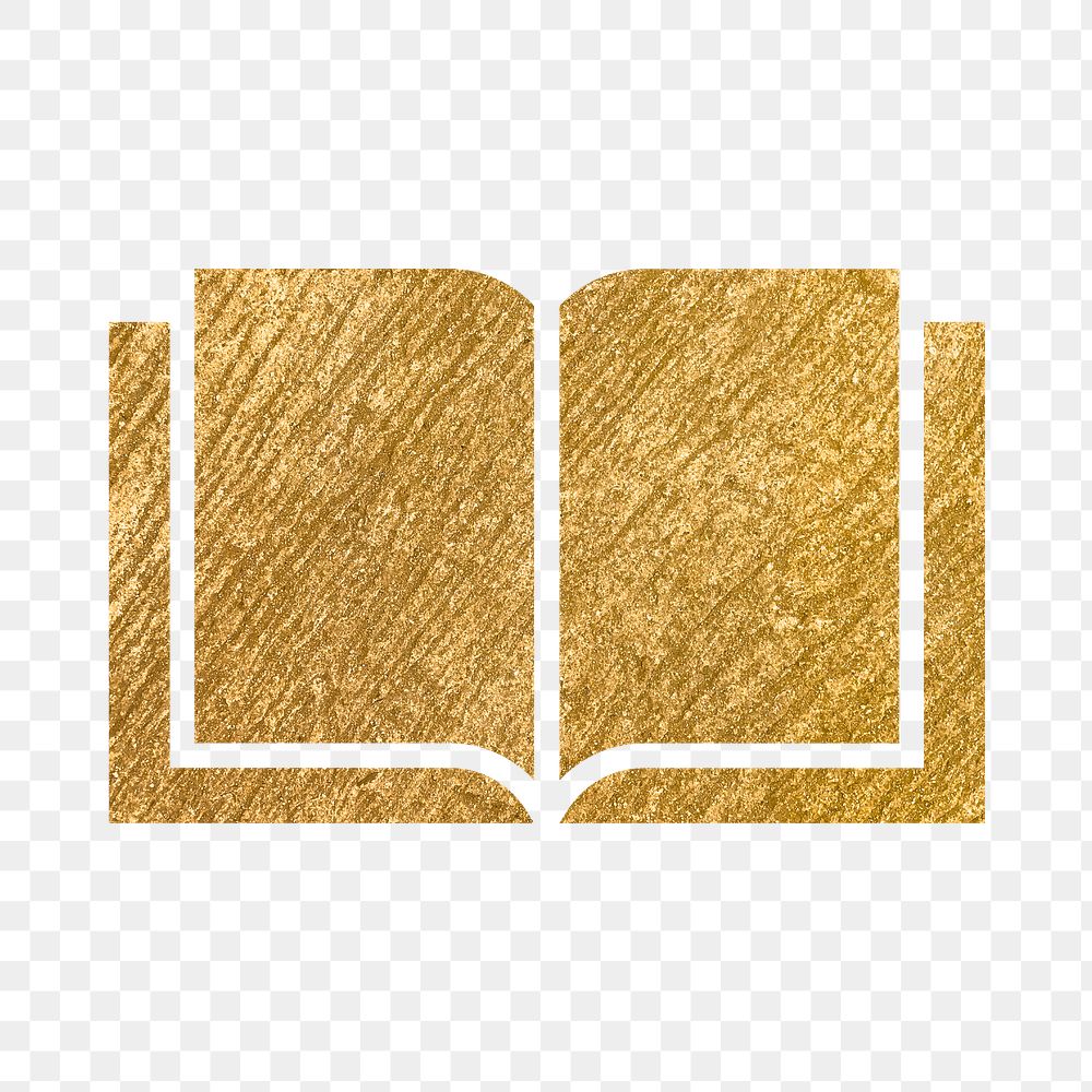 Open book, education png icon sticker, gold illustration on transparent background