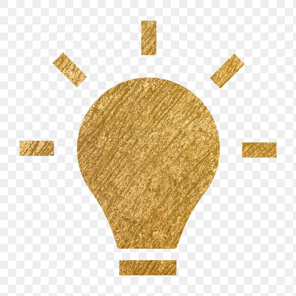 Light bulb png icon sticker, gold illustration on transparent background