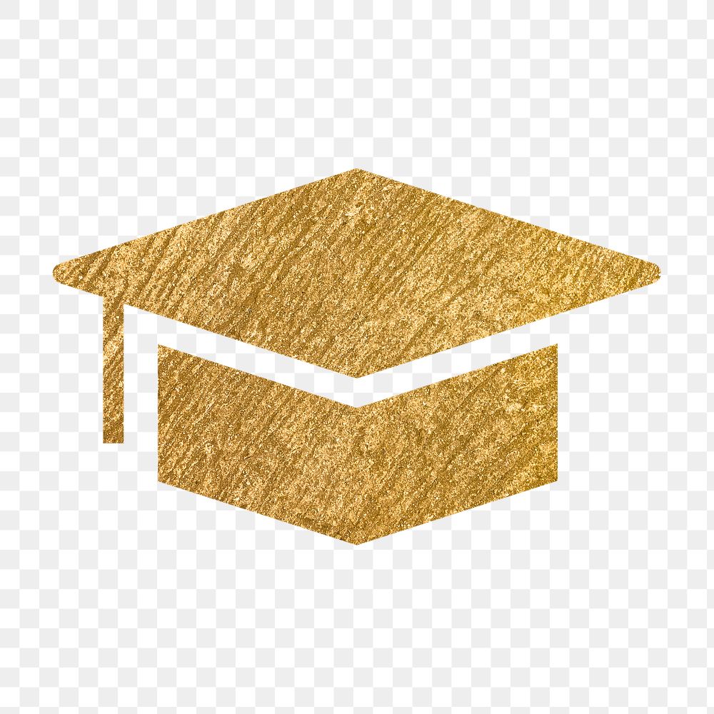 Graduation cap png education icon sticker, gold illustration on transparent background