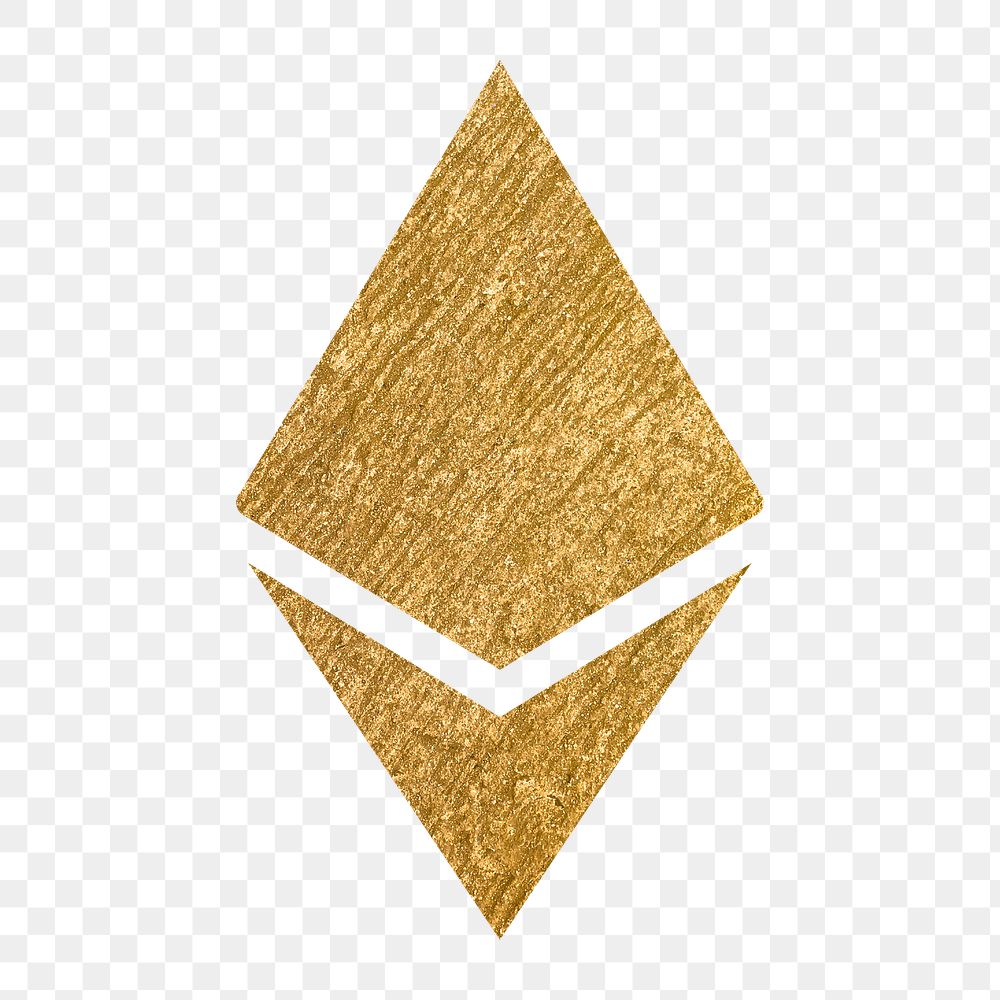 Ethereum cryptocurrency png icon sticker, gold illustration on transparent background