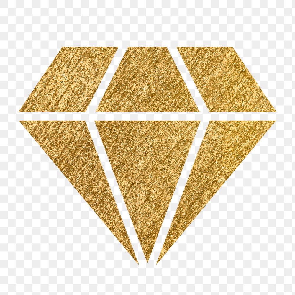 Diamond shape png icon sticker, gold illustration on transparent background