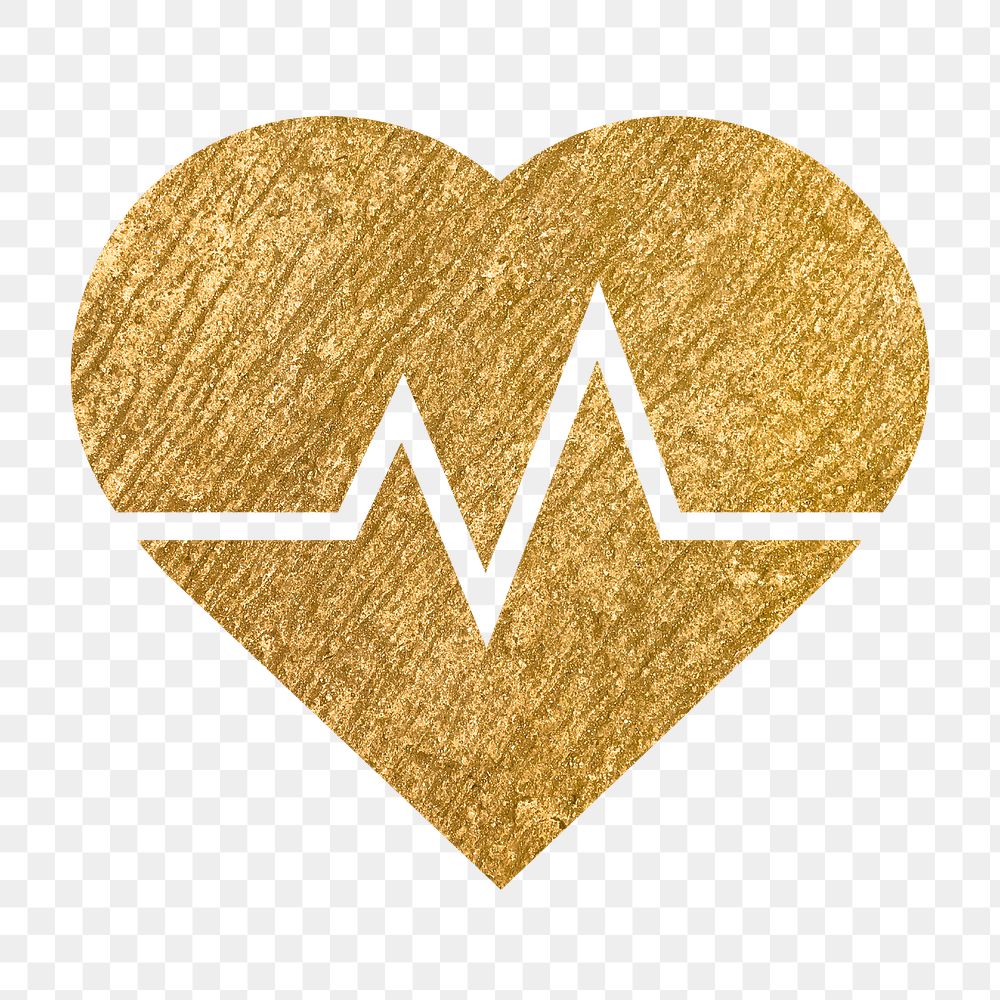 Heartbeat, health png icon sticker, gold illustration on transparent background