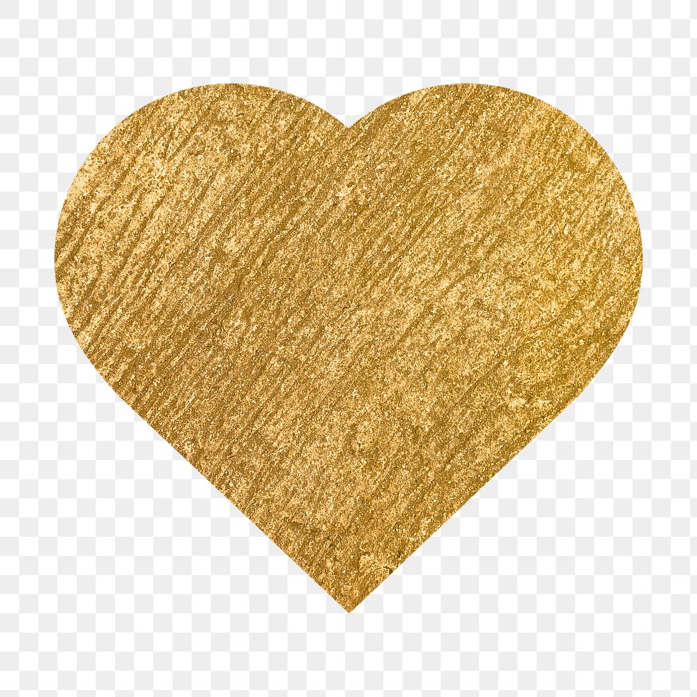 Heart shape png icon sticker, gold illustration on transparent background
