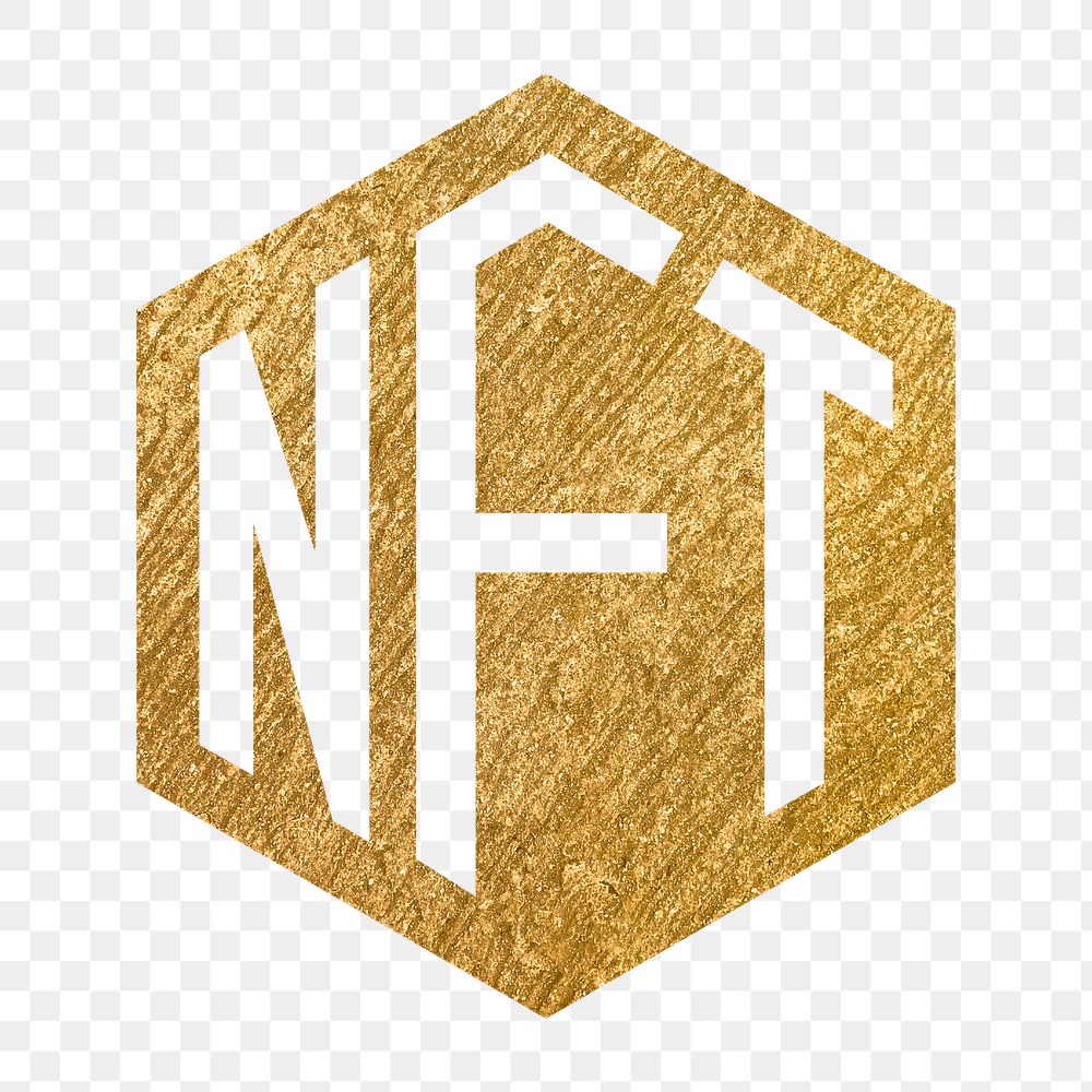 NFT cryptocurrency png icon sticker, gold illustration on transparent background