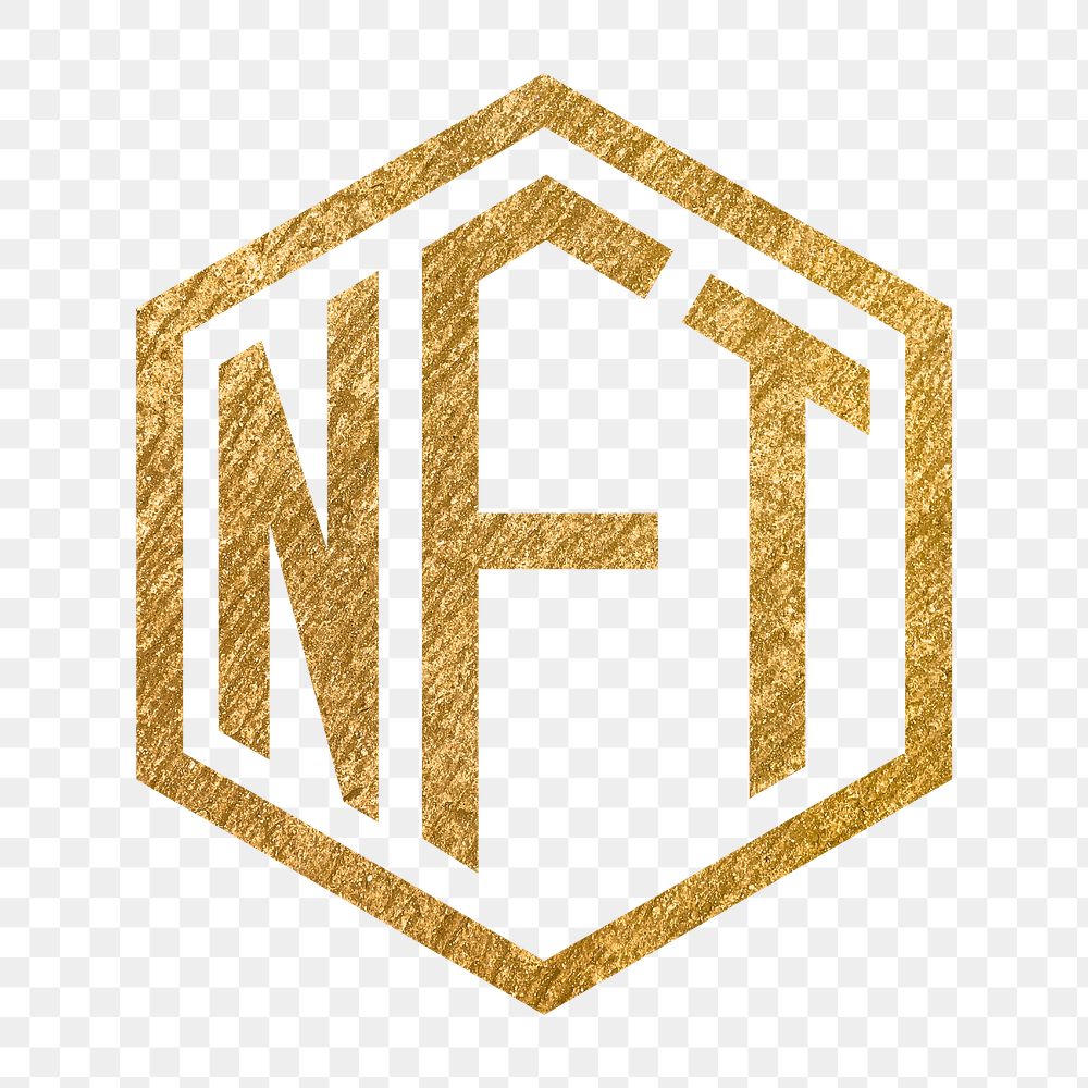 NFT cryptocurrency png icon sticker, gold illustration on transparent background
