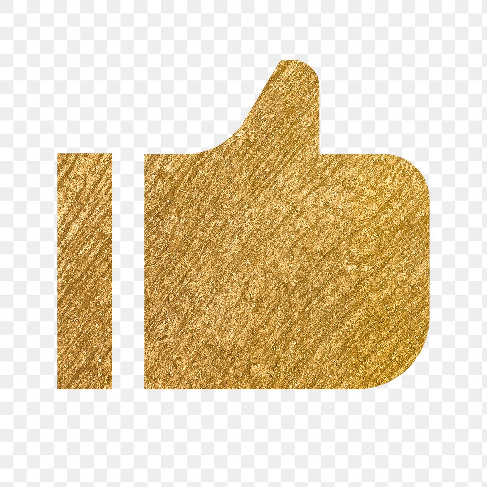 Thumbs up png like icon sticker, gold illustration on transparent background