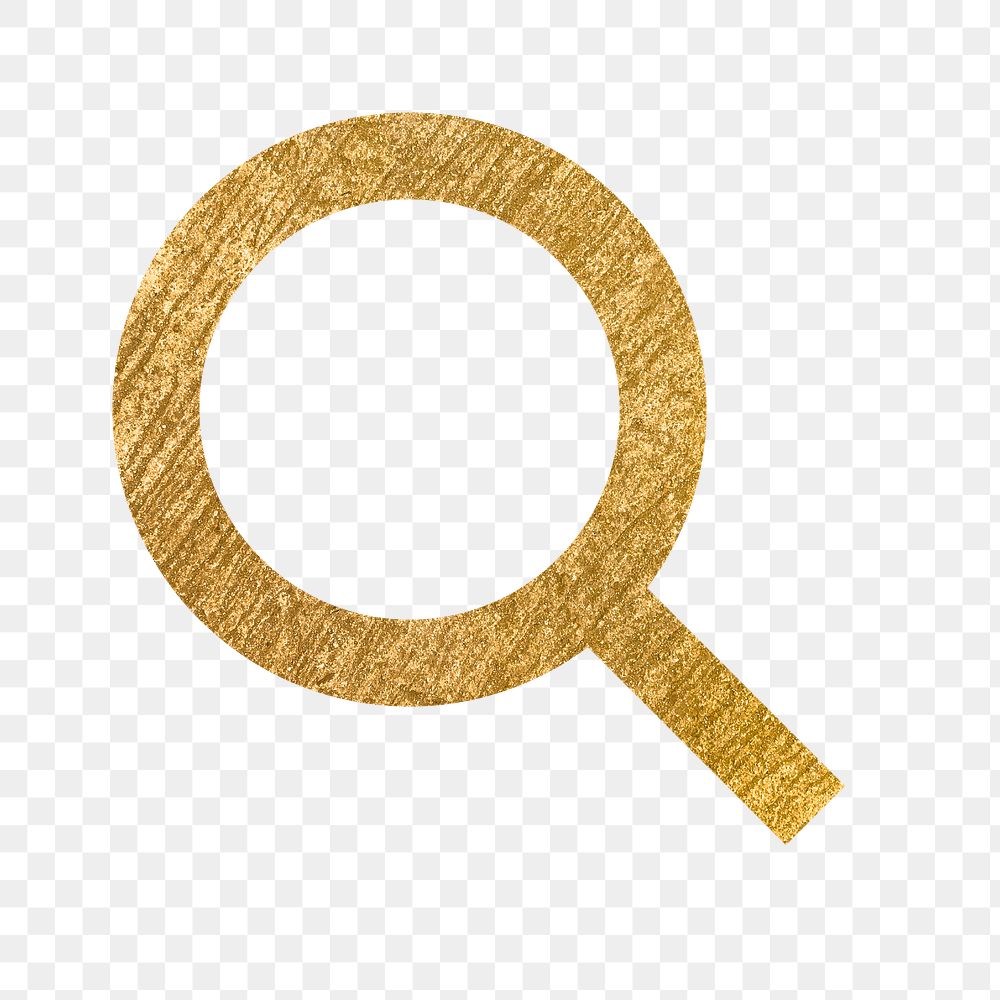Magnifying glass, search png icon sticker, gold illustration on transparent background