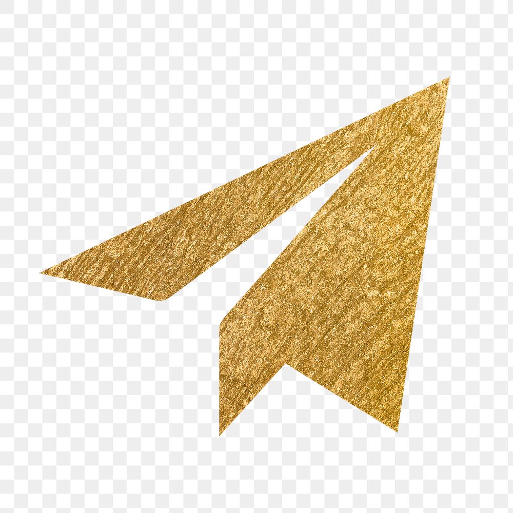 Paper plane messenger png icon sticker, gold illustration on transparent background