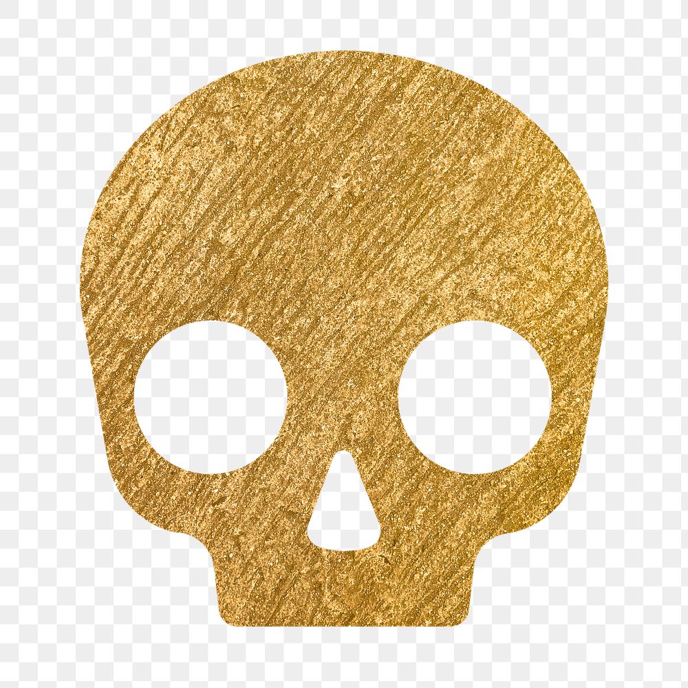 Human skull png icon sticker, gold illustration on transparent background