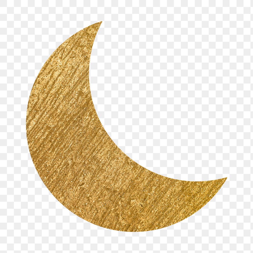 Crescent moon png icon sticker, gold illustration, transparent background