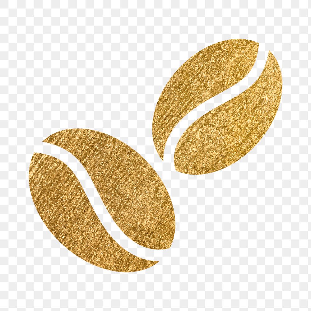 Coffee bean, cafe png icon sticker, gold illustration on transparent background