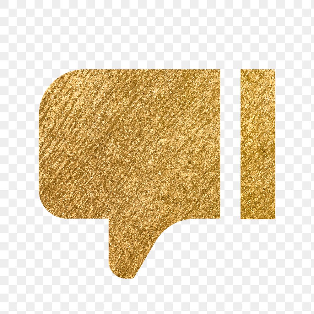 Thumbs down png dislike icon sticker, gold illustration on transparent background