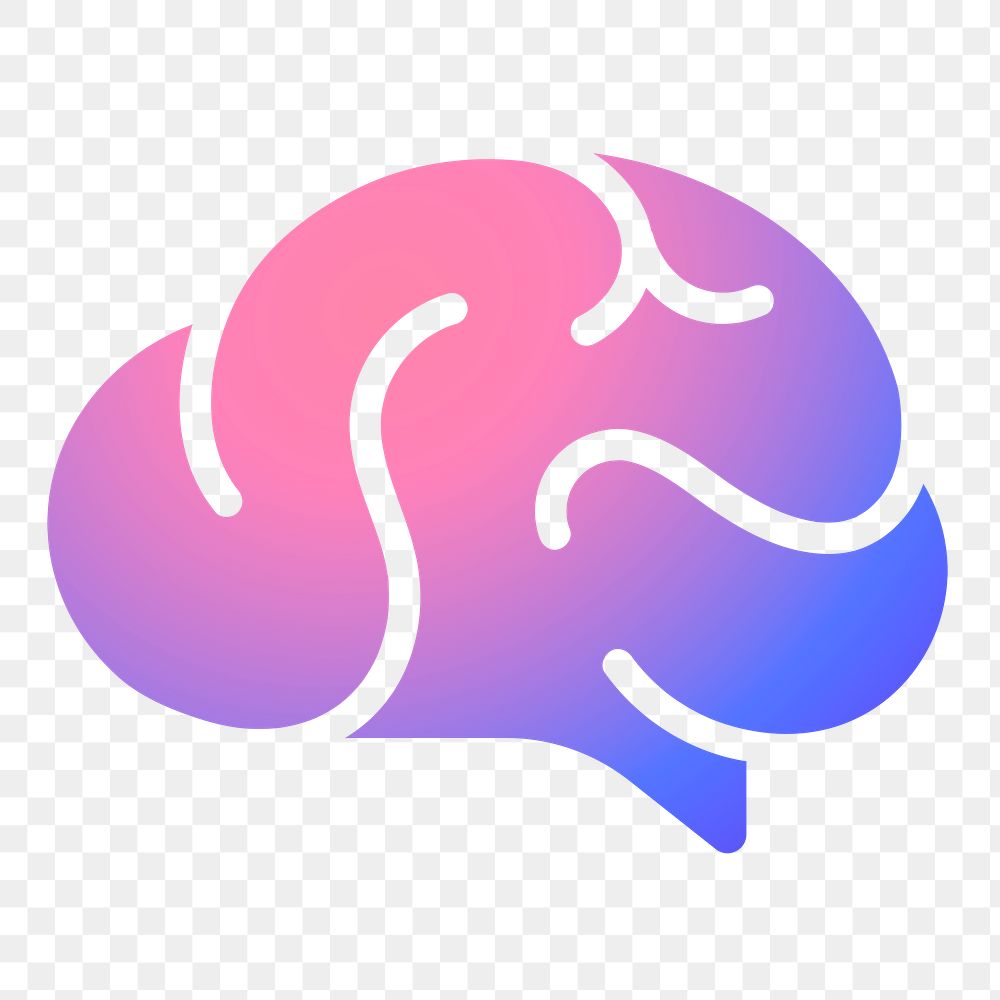 Brain, education png icon sticker, aesthetic gradient design on transparent background