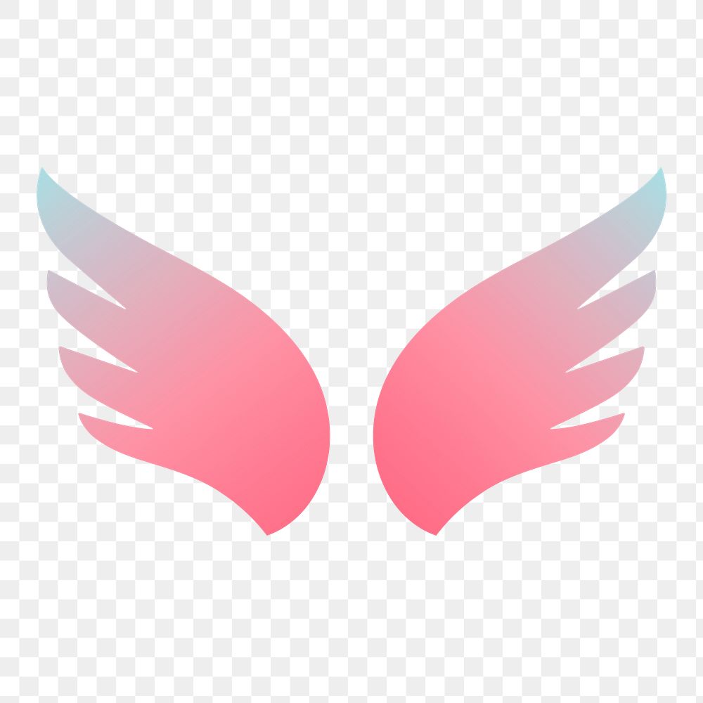 Pink wings png icon sticker, aesthetic gradient design on transparent background