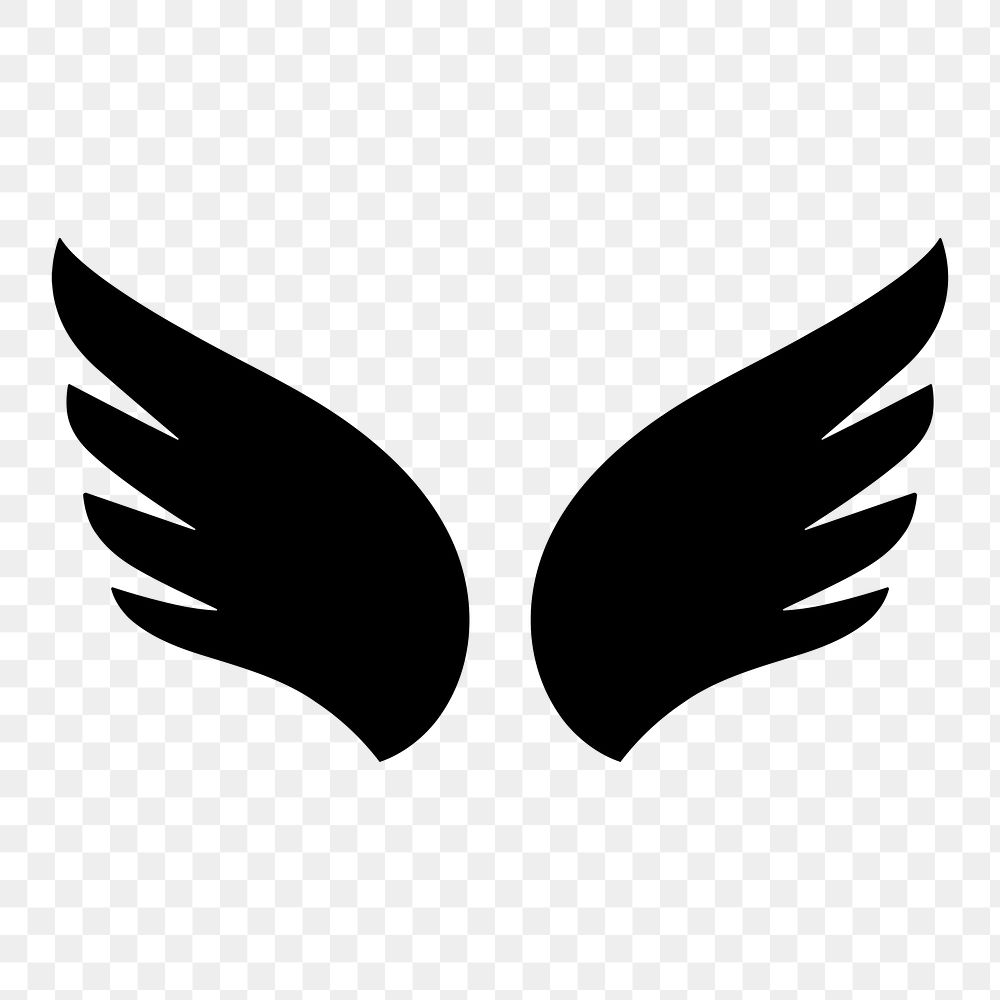Black wings png icon sticker, flat graphic on transparent background
