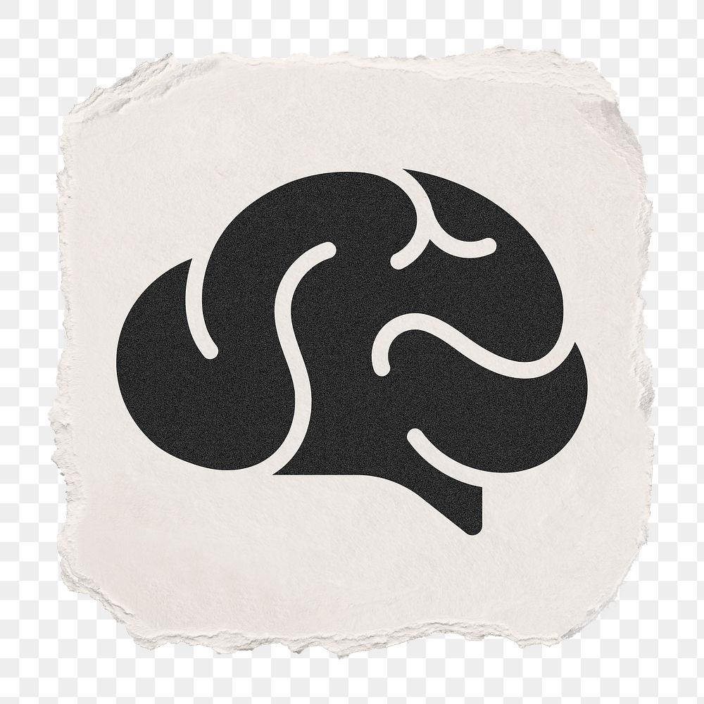 Brain, education png icon sticker, ripped paper design on transparent background