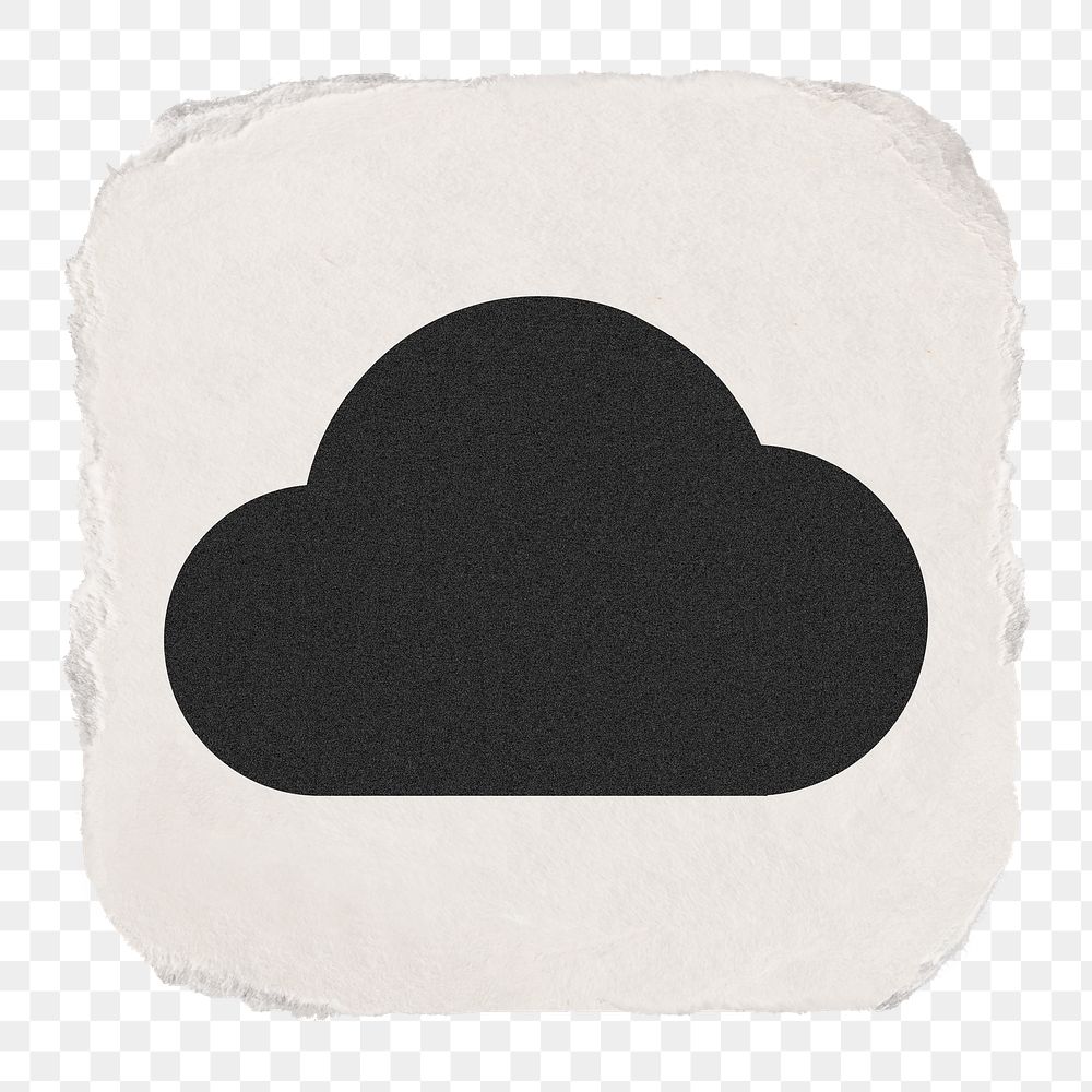 Cloud storage png icon sticker, ripped paper design on transparent background