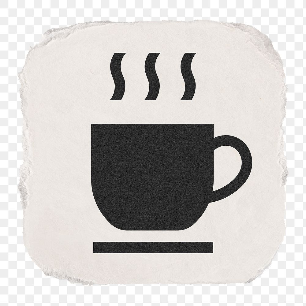Coffee mug, cafe png icon sticker, ripped paper design on transparent background