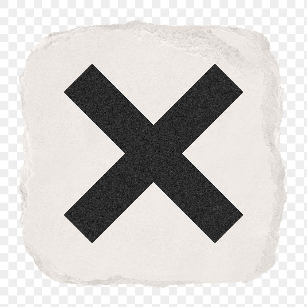 X mark png icon sticker, ripped paper design on transparent background