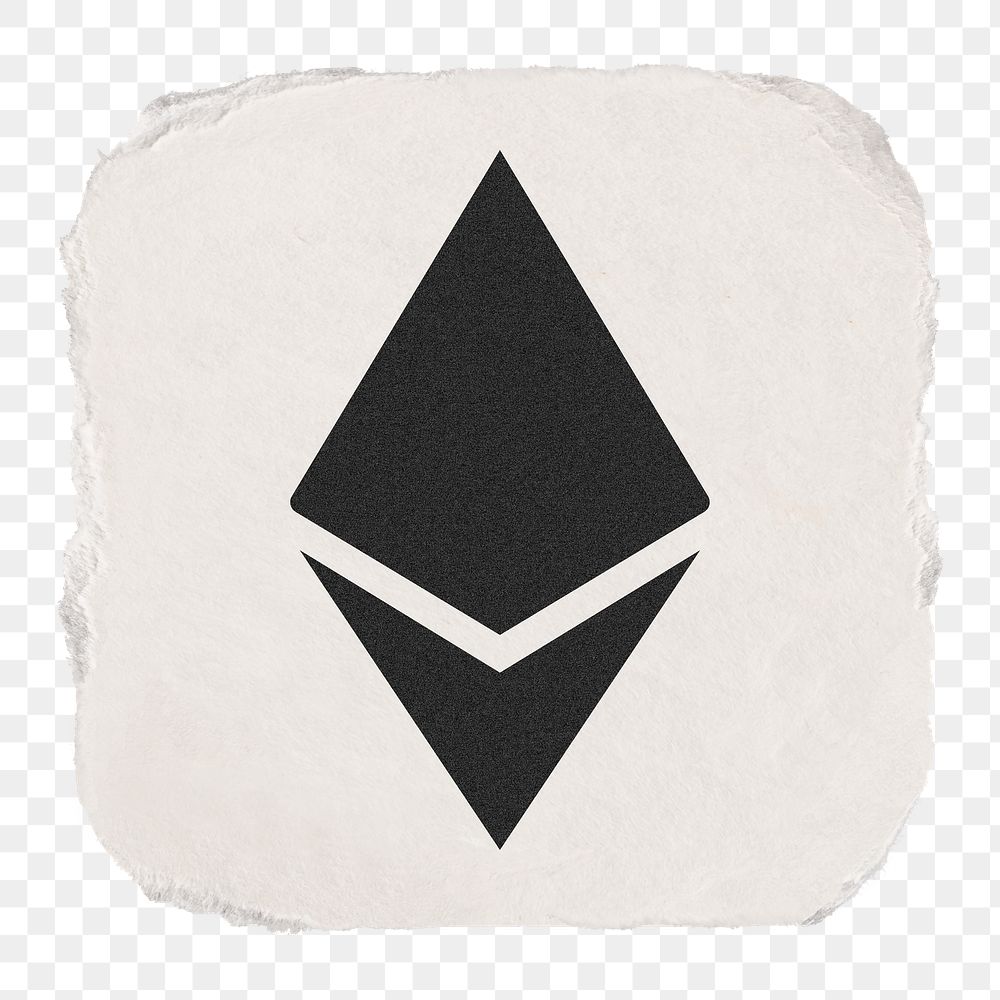 Ethereum cryptocurrency png icon sticker, ripped paper design on transparent background