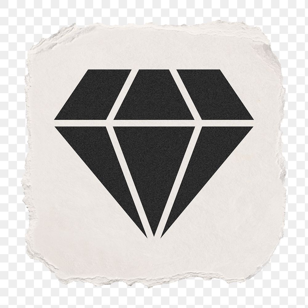 Diamond shape png icon sticker, ripped paper design on transparent background