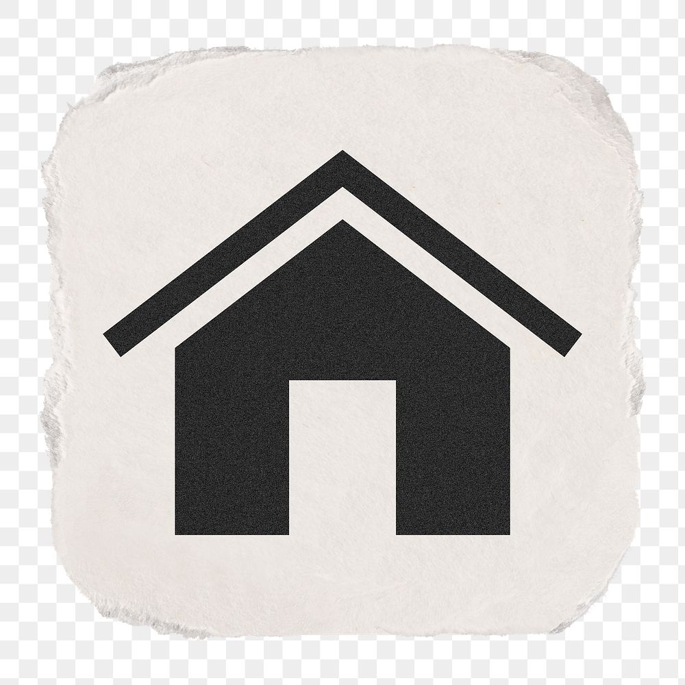 Home png icon sticker, ripped paper design on transparent background
