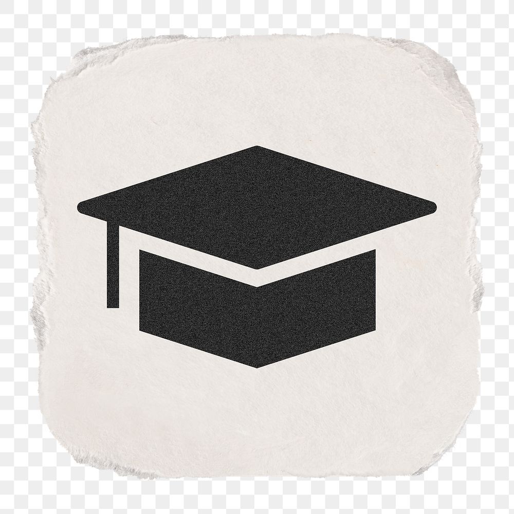 Graduation cap png education icon sticker, ripped paper design on transparent background