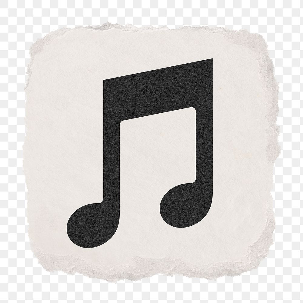 Music note app png icon sticker, ripped paper design on transparent background
