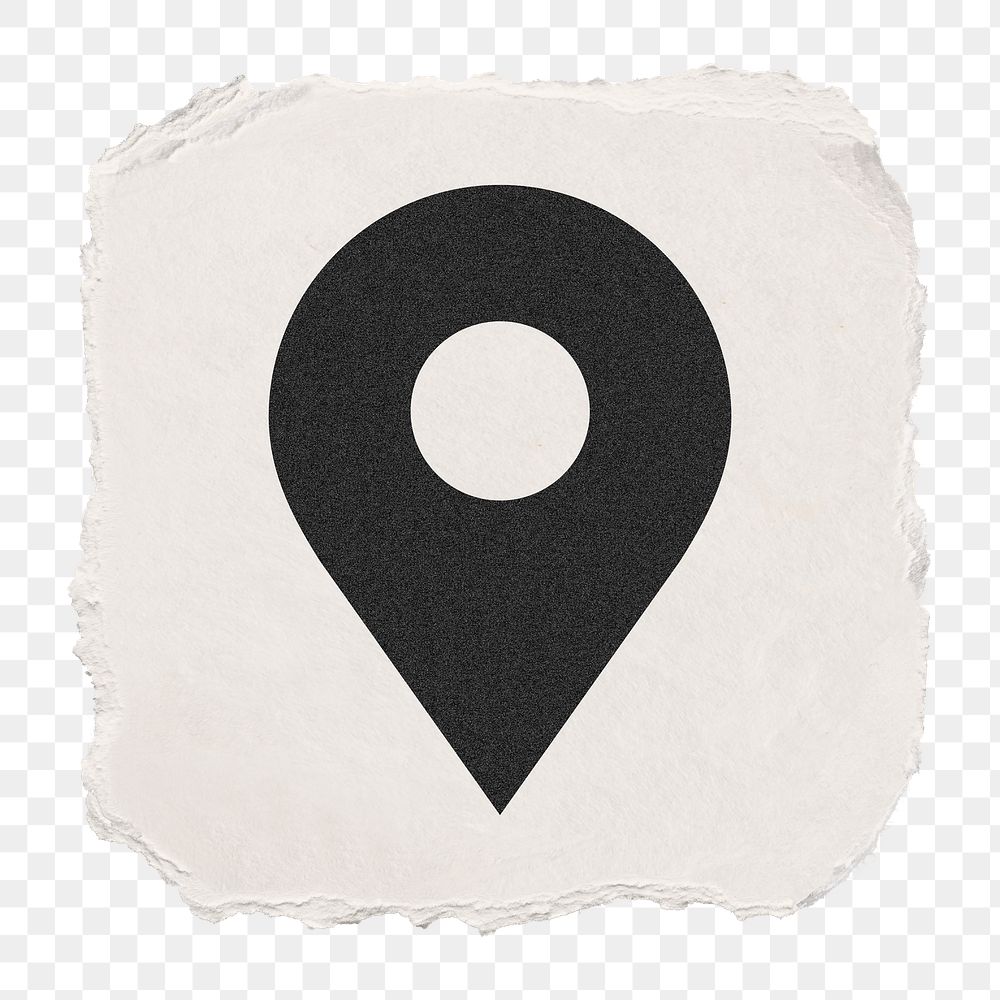 Location pin png icon sticker, ripped paper design on transparent background