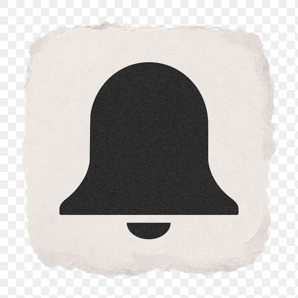 Bell, notification png icon sticker, ripped paper design on transparent background