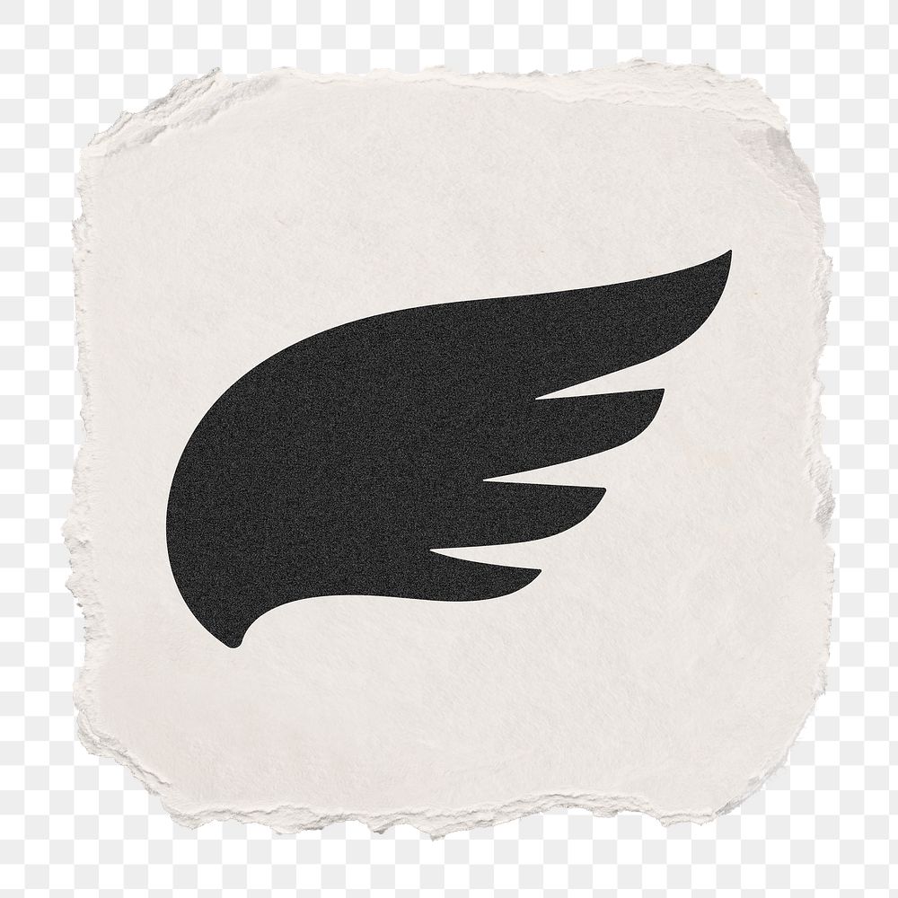 Wing png icon sticker, ripped paper design on transparent background