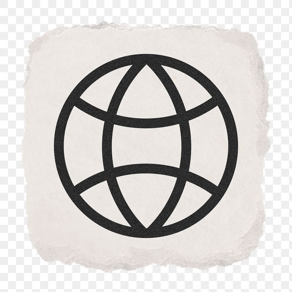 Globe grid png icon sticker, ripped paper design on transparent background