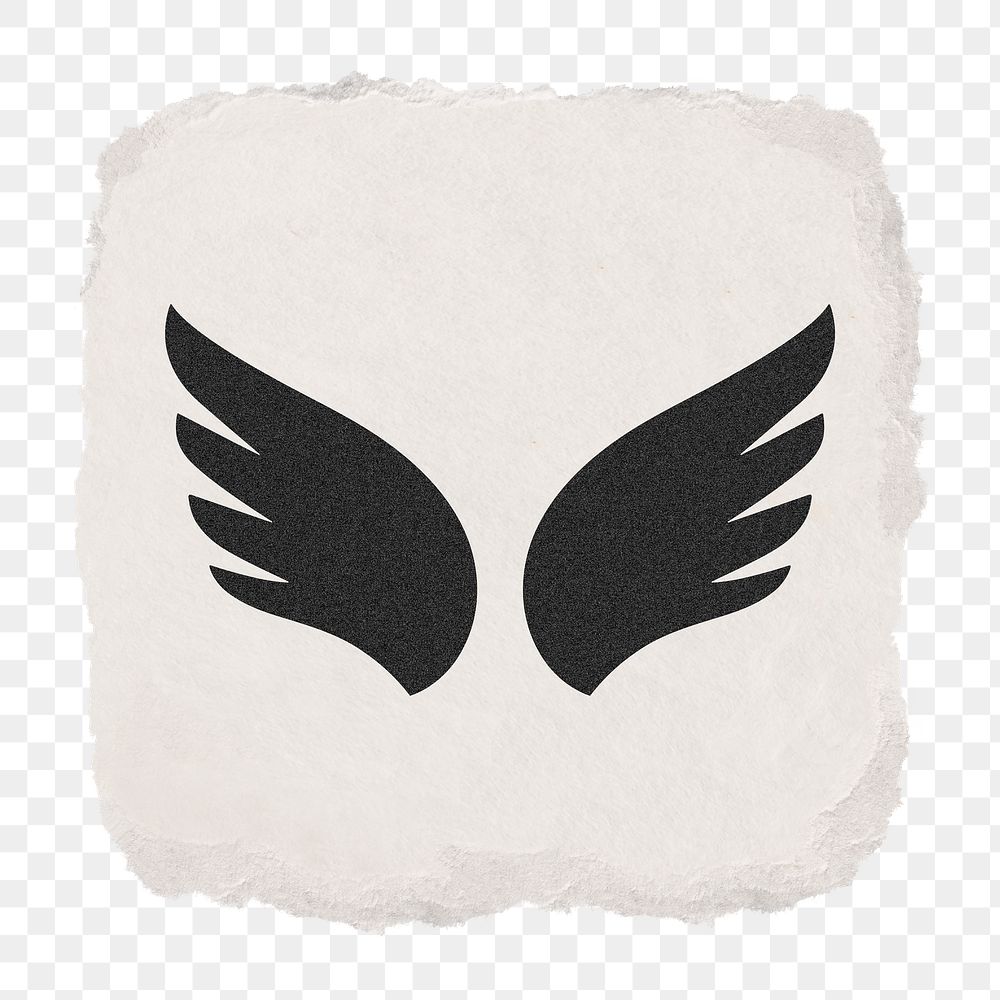 Wings png icon sticker, ripped paper design on transparent background