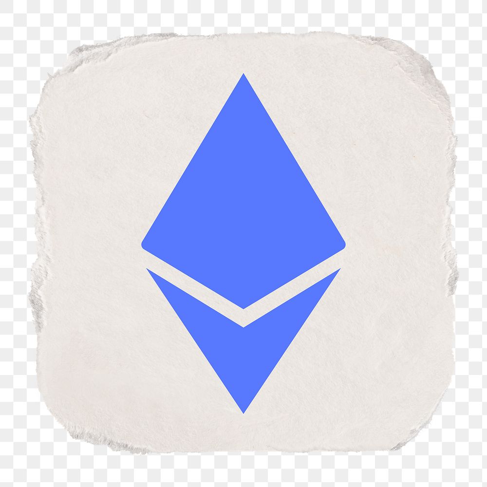 Ethereum cryptocurrency png icon sticker, ripped paper design on transparent background