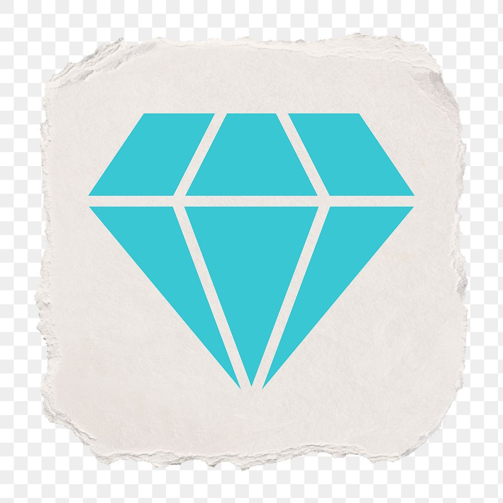 Diamond shape png icon sticker, ripped paper design on transparent background