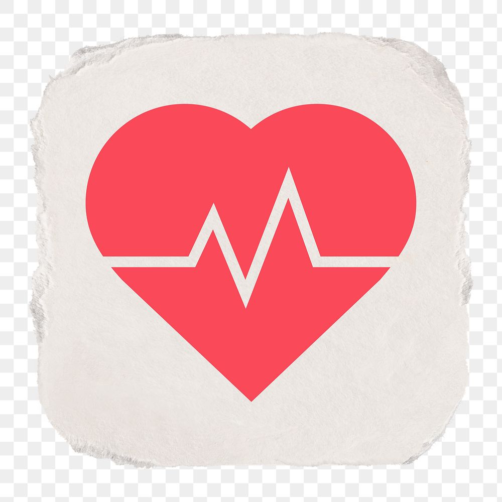 Heartbeat, health png icon sticker, ripped paper design on transparent background