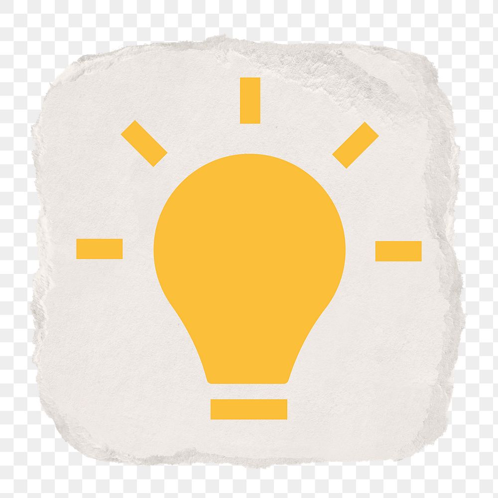 Light bulb png icon sticker, ripped paper design on transparent background