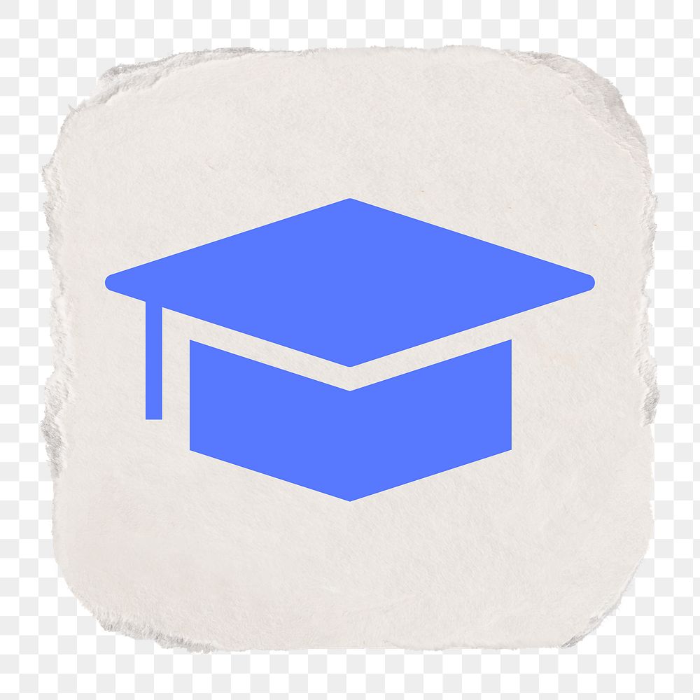 Graduation cap png education icon sticker, ripped paper design on transparent background