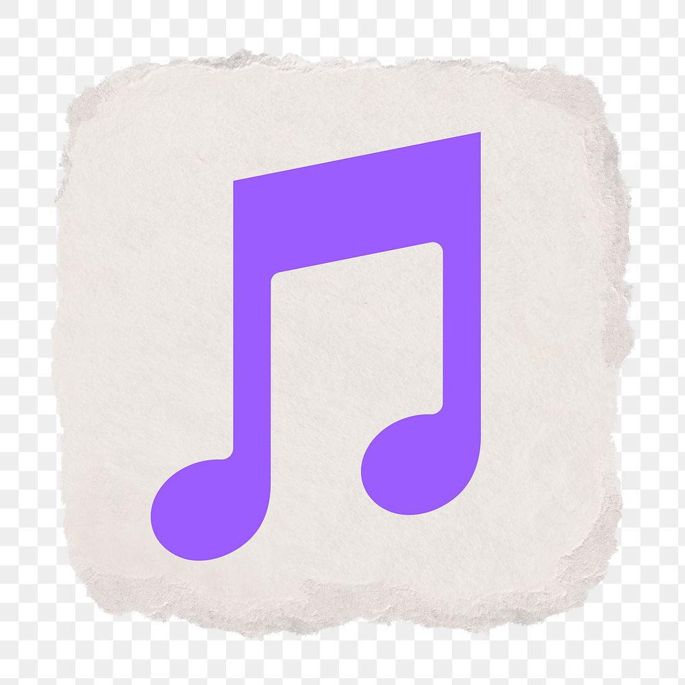 Music note app png icon sticker, ripped paper design on transparent background