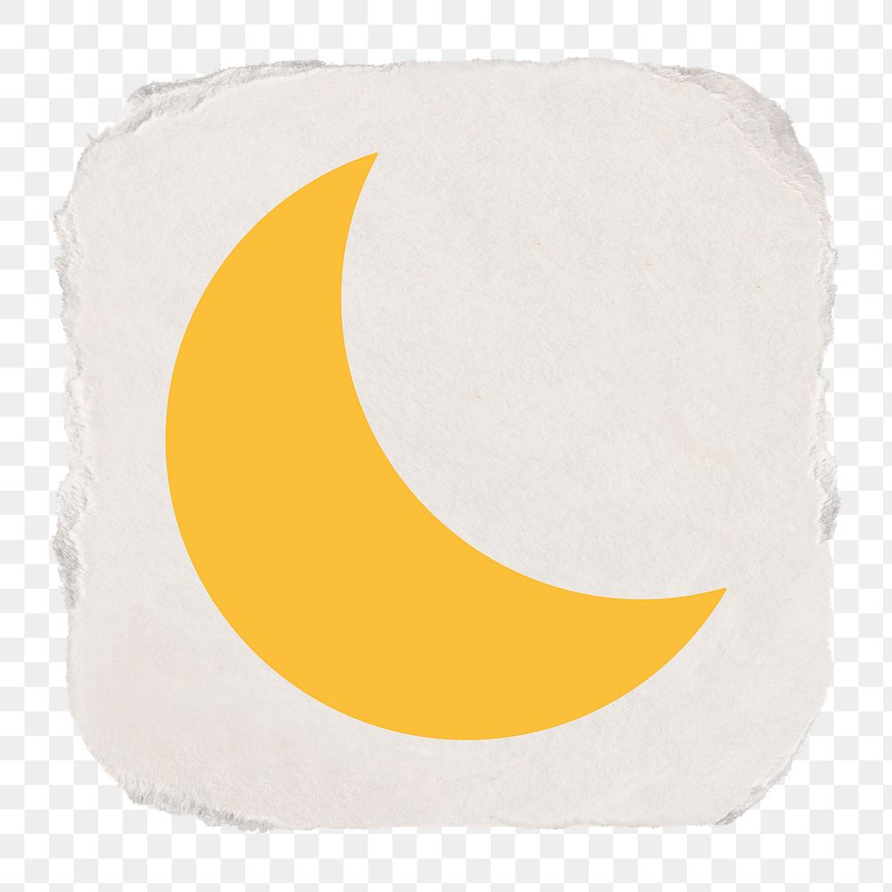 Crescent moon png icon sticker, ripped paper design, transparent background