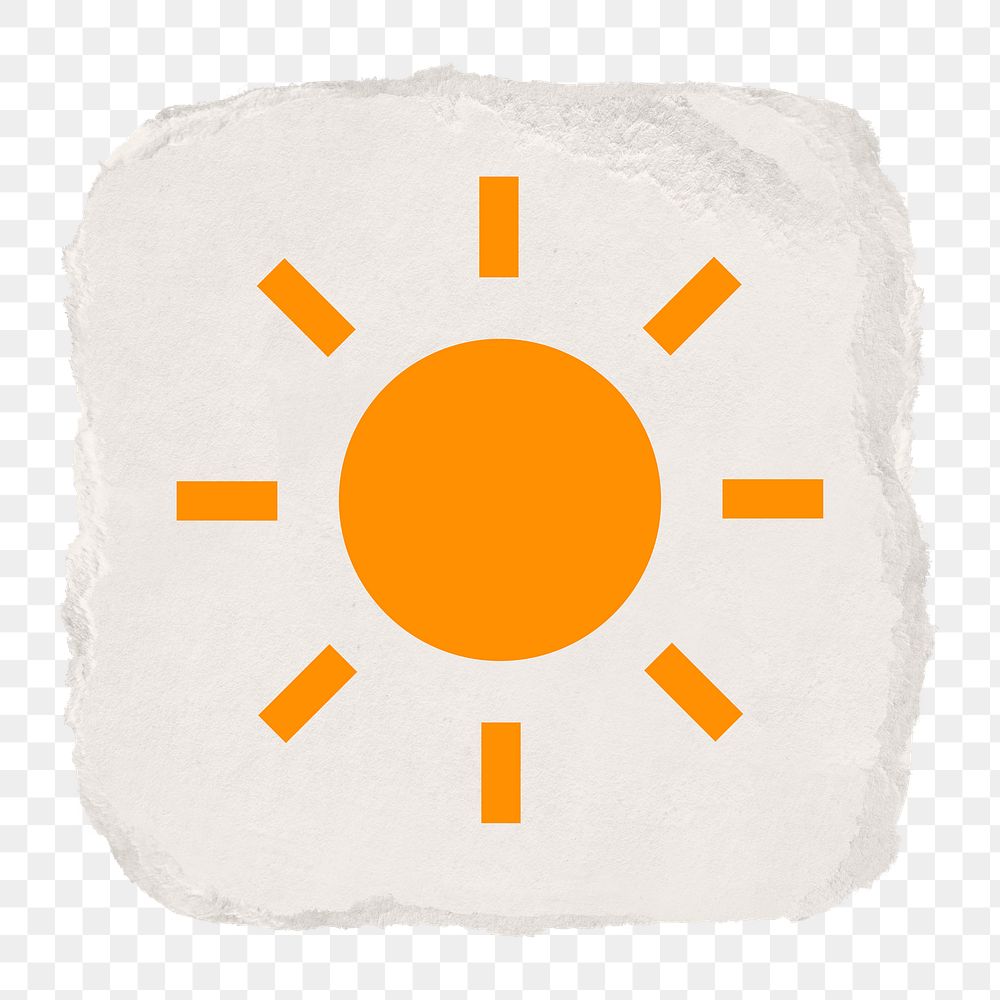 Sun, weather png icon sticker, ripped paper design, transparent background