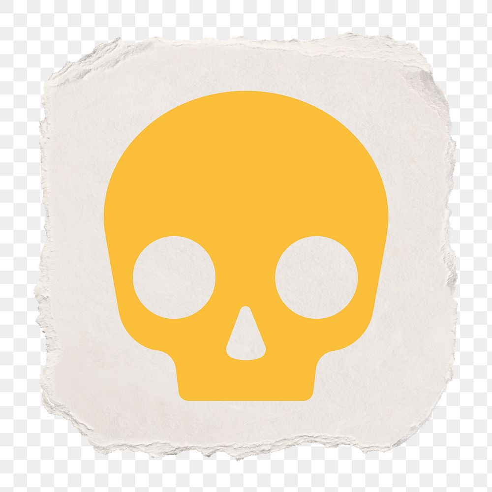 Human skull png icon sticker, ripped paper design on transparent background