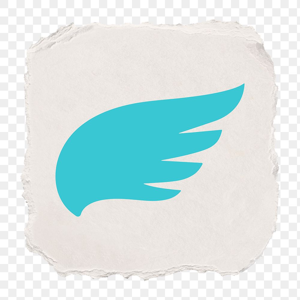 Blue wing png icon sticker, ripped paper design on transparent background
